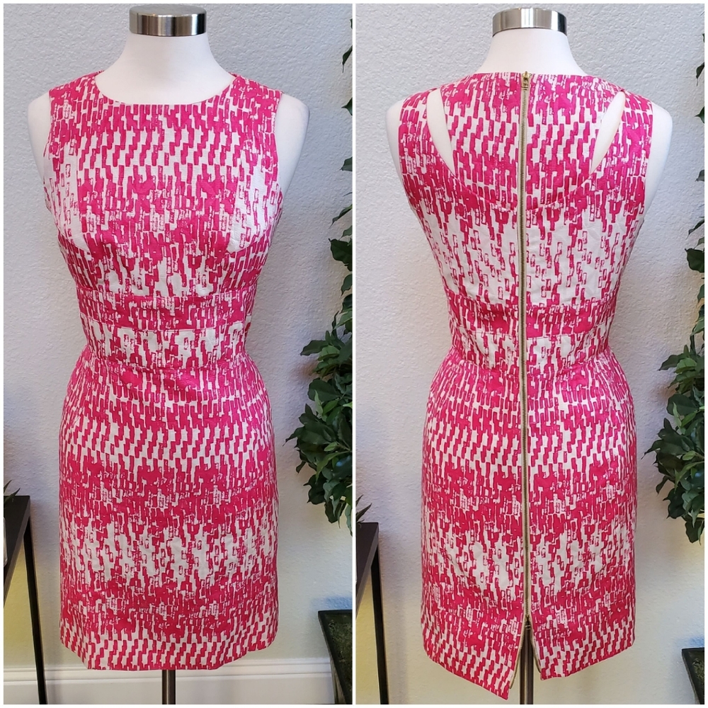 Taylor Pink and White Printed Midi Sheath Dress